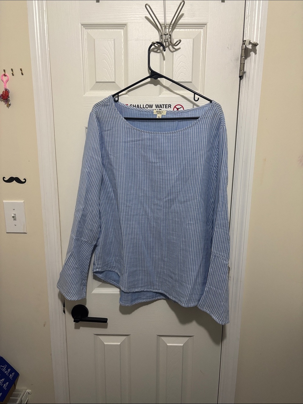 dylan Light Blue and White Striped Boat Neck Top